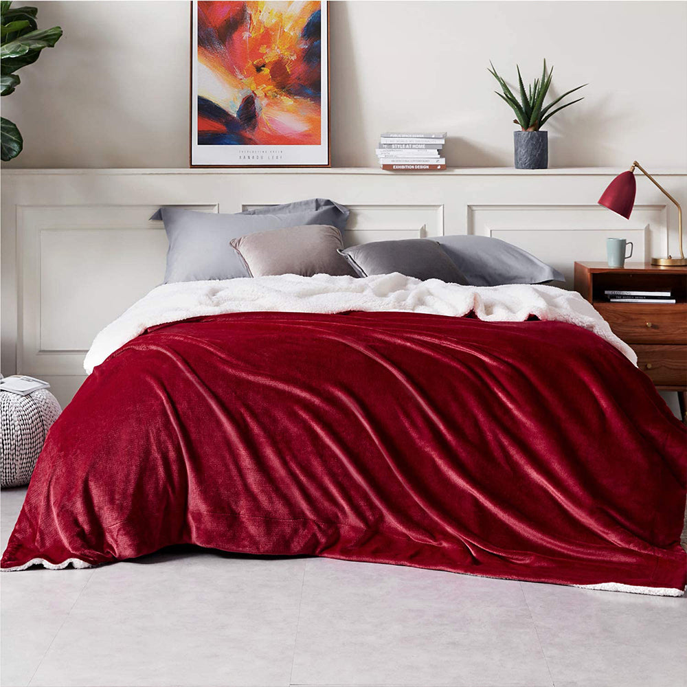 180x200cm Red Blanket Reversible Flannel Fleece Throw Blanket Winter Warm Blanket Home Decor for Bedroom