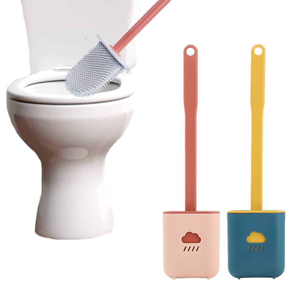 2X Blue Pink Cloud Pattern Soft TPR Toilet Brushes with Holder Home Bedroom Cleaning Tools