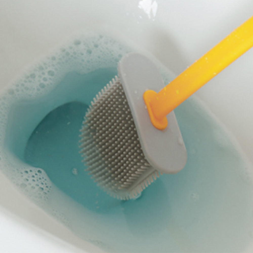 2X Blue Grey Moon Pattern Soft TPR Toilet Brushes with Holder Home Bedroom Cleaning Tools