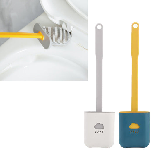 2X Blue Grey Cloud Pattern Soft TPR Toilet Brushes with Holder Home Bedroom Cleaning Tools