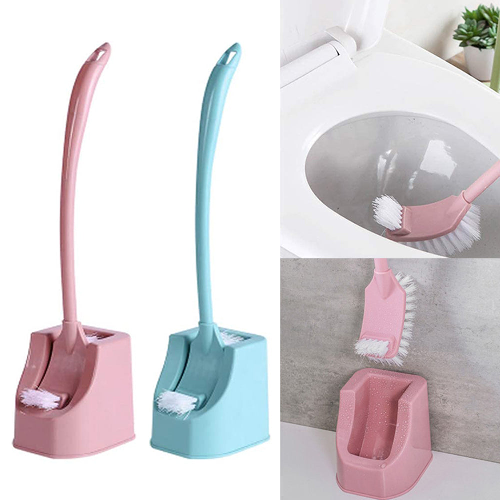 2 Pack Pink Blue Plastic Double-sided Toilet Bowl Brush and Holder Cleaning Tools