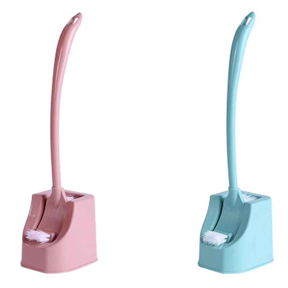 2 Pack Pink Blue Plastic Double-sided Toilet Bowl Brush and Holder Cleaning Tools