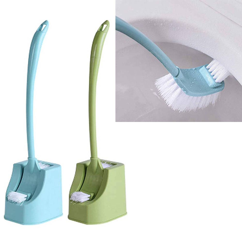 2 Pack Green Blue Plastic Double-sided Toilet Bowl Brush and Holder Cleaning Tools