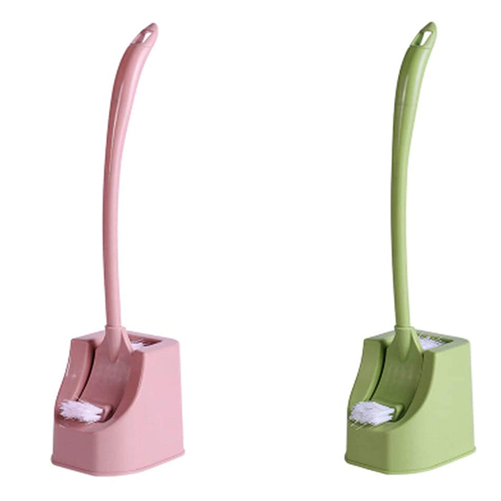 2 Pack Pink Green Plastic Double-sided Toilet Bowl Brush and Holder Cleaning Tools