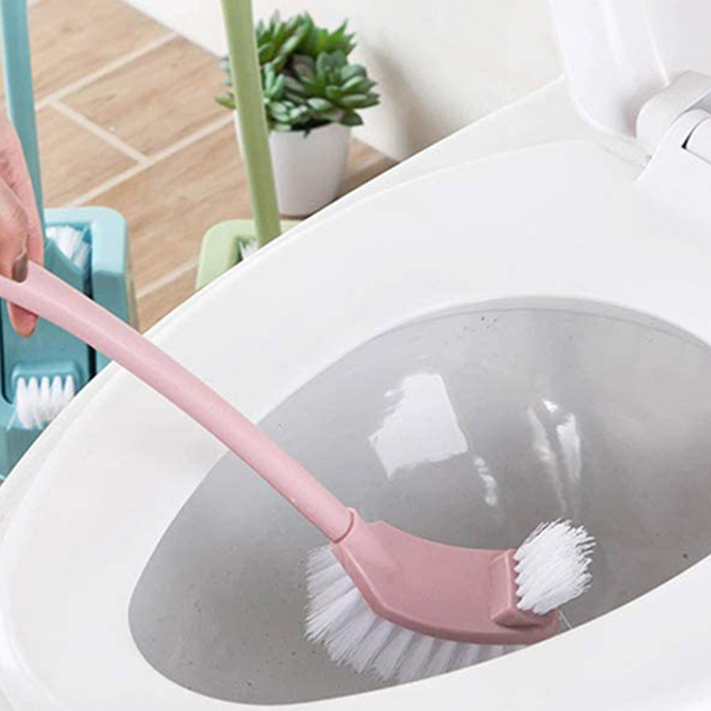 2 Pack Pink Green Plastic Double-sided Toilet Bowl Brush and Holder Cleaning Tools