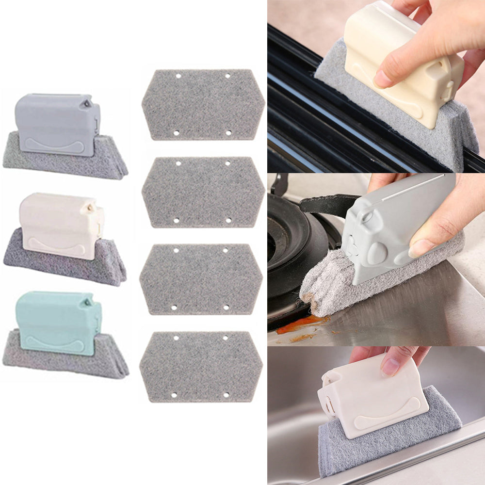 3 Pieces Window Gaps Cleaning Tools Brushes with 4 Pieces Refill Pads Set