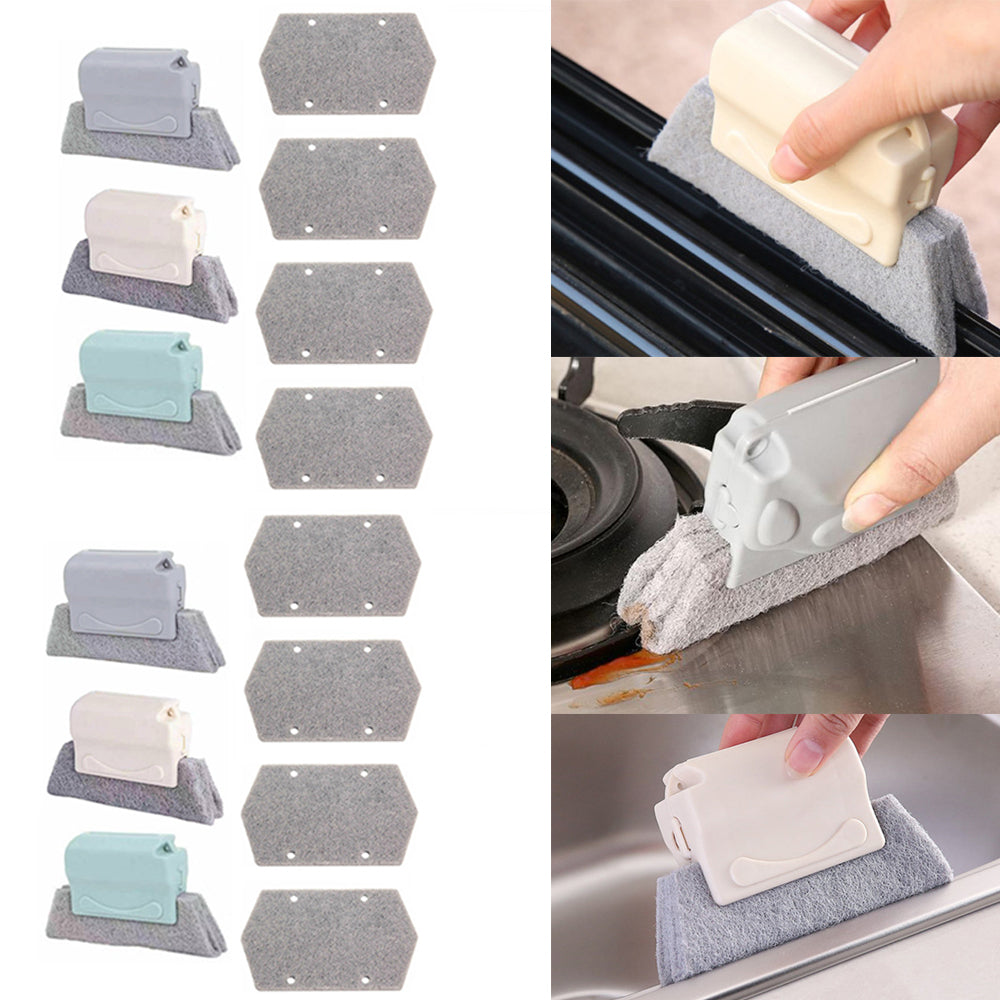 6 Pieces Window Gaps Cleaning Tools Brushes with 8 Pieces Refill Pads Set