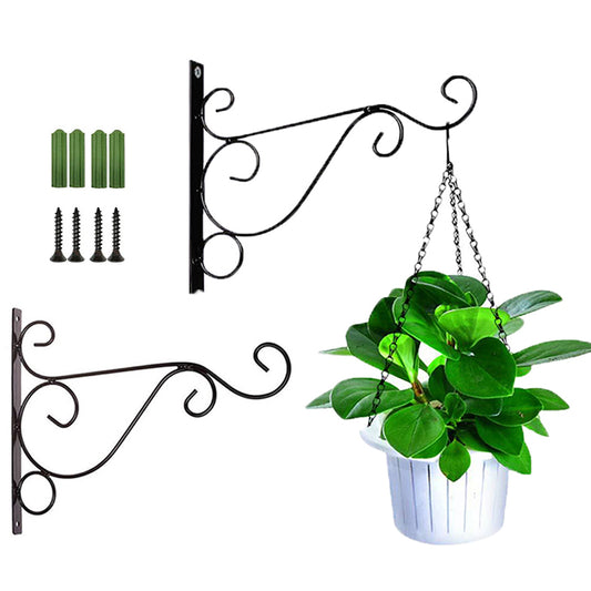 2Pcs Black Metal Wall Mount Plant Hangers Bird Feeder Hanging Brackets