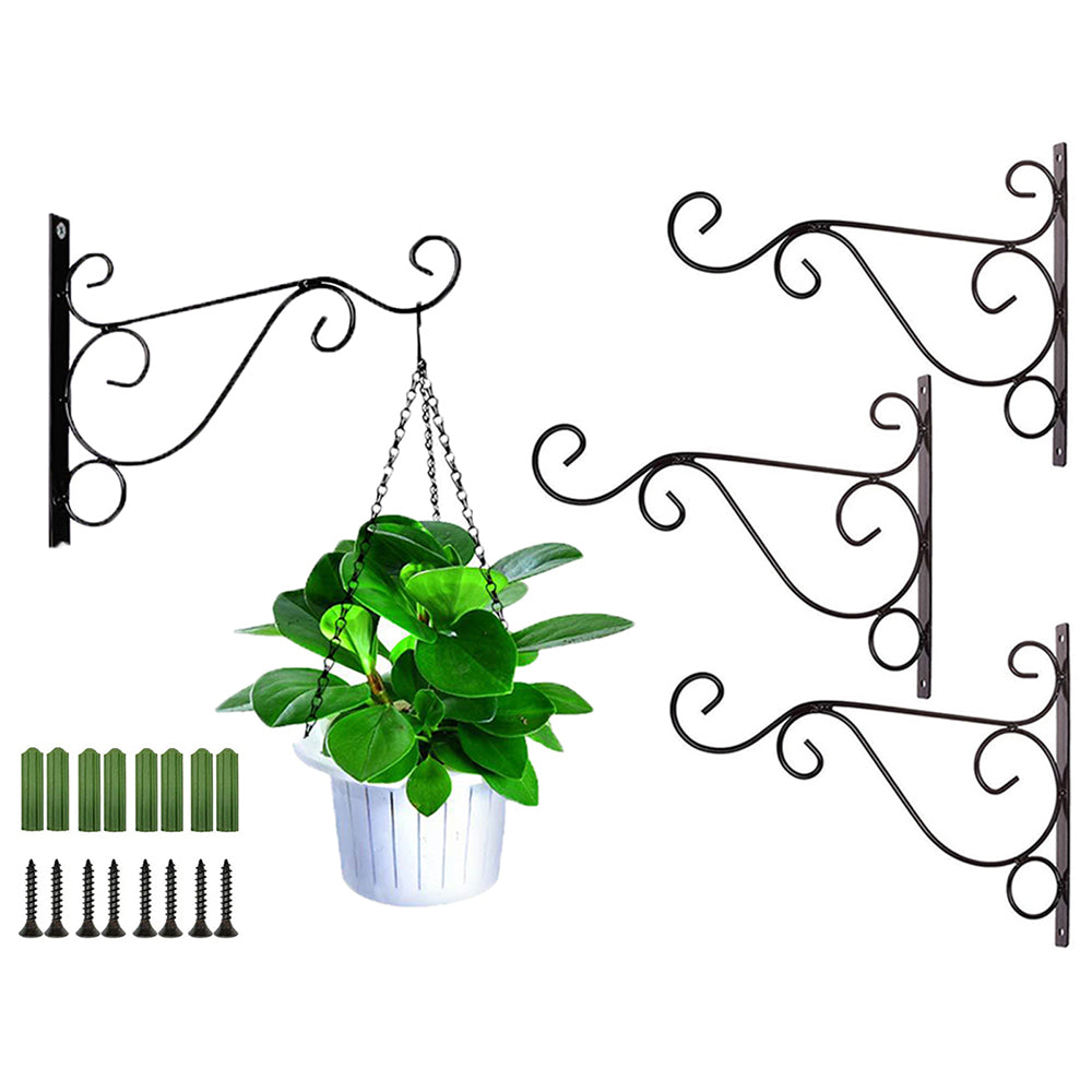 4Pcs Black Metal Wall Mount Plant Hangers Bird Feeder Hanging Brackets