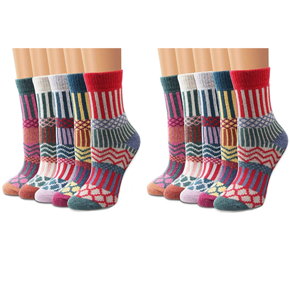 10Pairs Women Stripe Printed Socks Winter Warm Socks