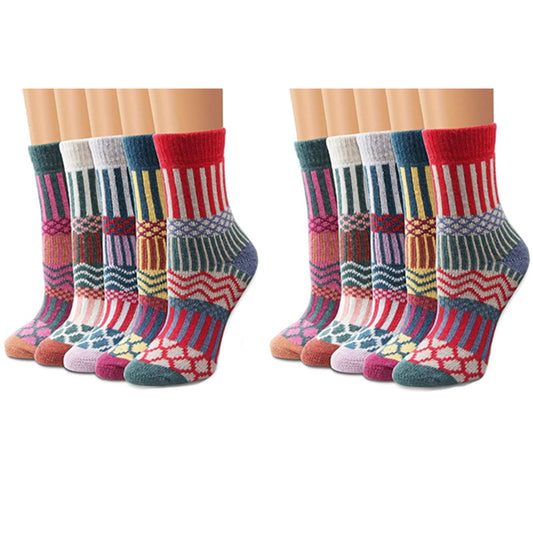 10Pairs Women Stripe Printed Socks Winter Warm Socks