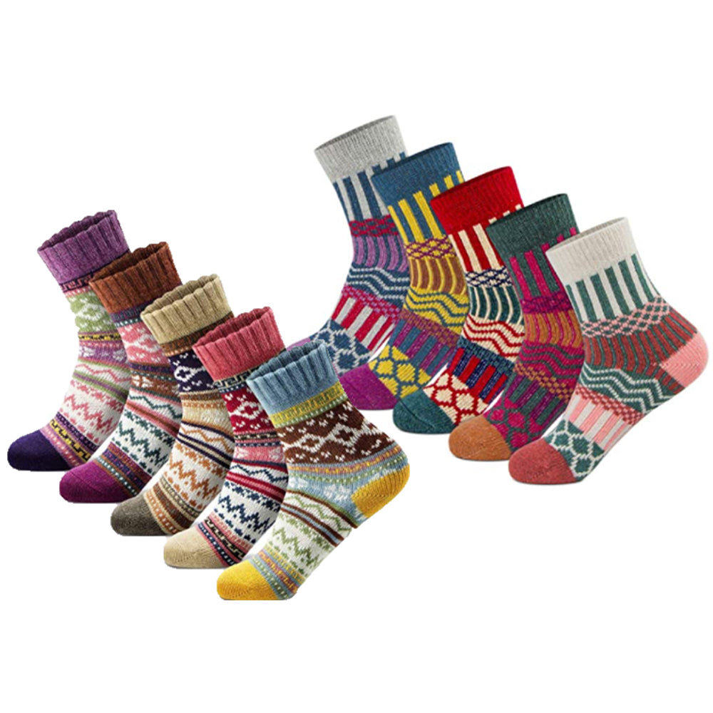 10Pairs Women Printed Socks 2Styles Vintage Cozy Crew Socks Winter Warm Socks