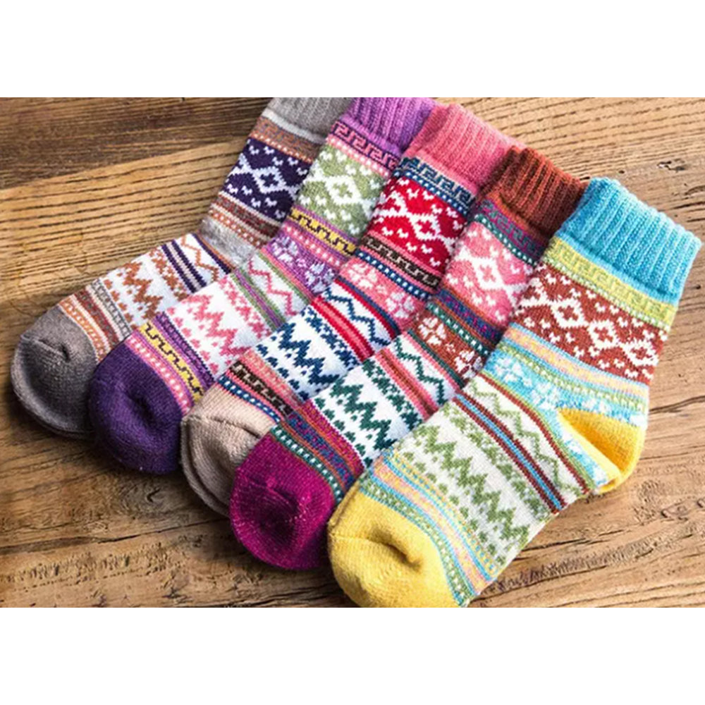 10Pairs Women Printed Socks 2Styles Vintage Cozy Crew Socks Winter Warm Socks