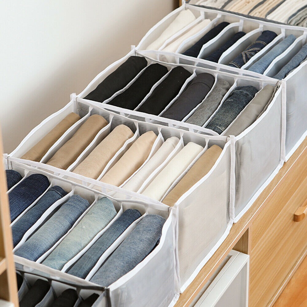 4X White 7-Grids Drawer Organizer Divider Mesh Storage Bag Pants Jeans Organizer