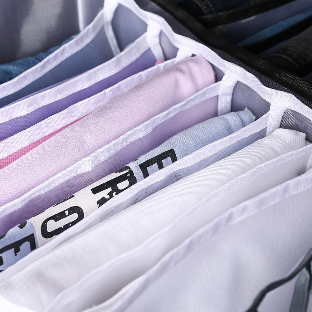 2X White 7-Grids Drawer Organizer Divider Mesh Storage Bag Pants Jeans Organizer
