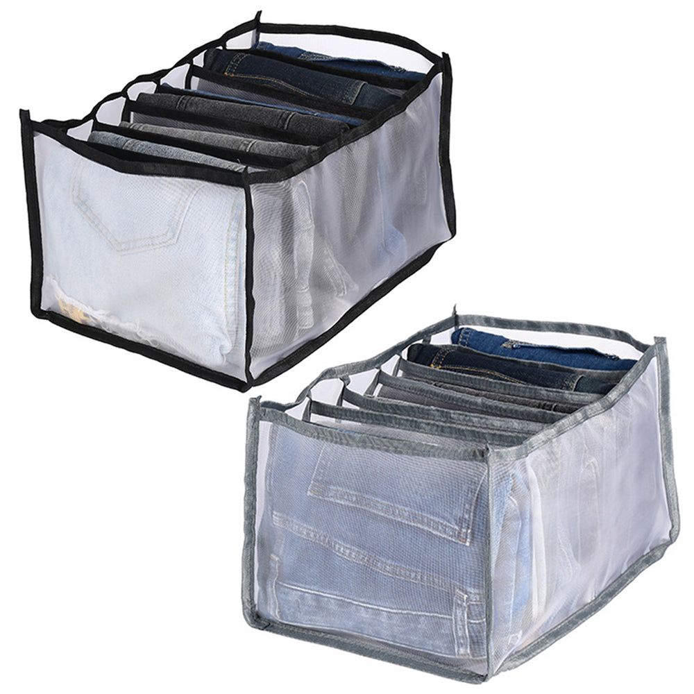 4X Black Grey 7-Grids Pants Jeans Drawer Organizer Divider Mesh Storage Bag