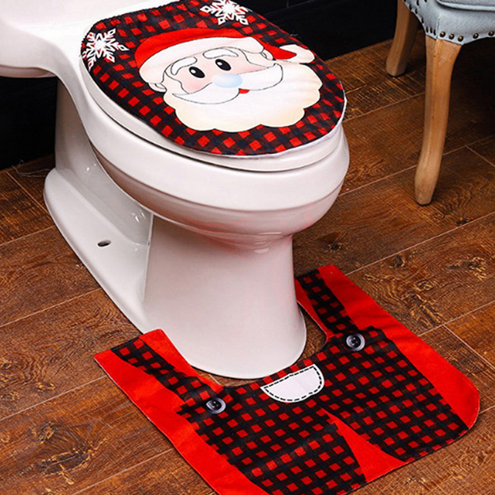 Style 1 - 2 Pieces Christmas Toilet Decoration Xmas Toilet Seat Cover Toilet Rug