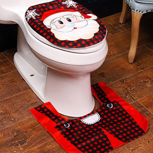 Style 1 - 2 Pieces Christmas Toilet Decoration Xmas Toilet Seat Cover Toilet Rug