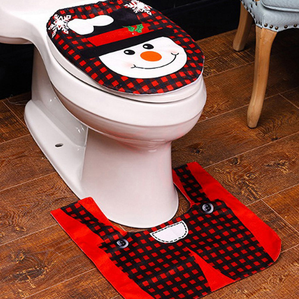 2Sets - Style 2 -  Christmas Toilet Decoration Xmas Toilet Seat Cover Toilet Rug