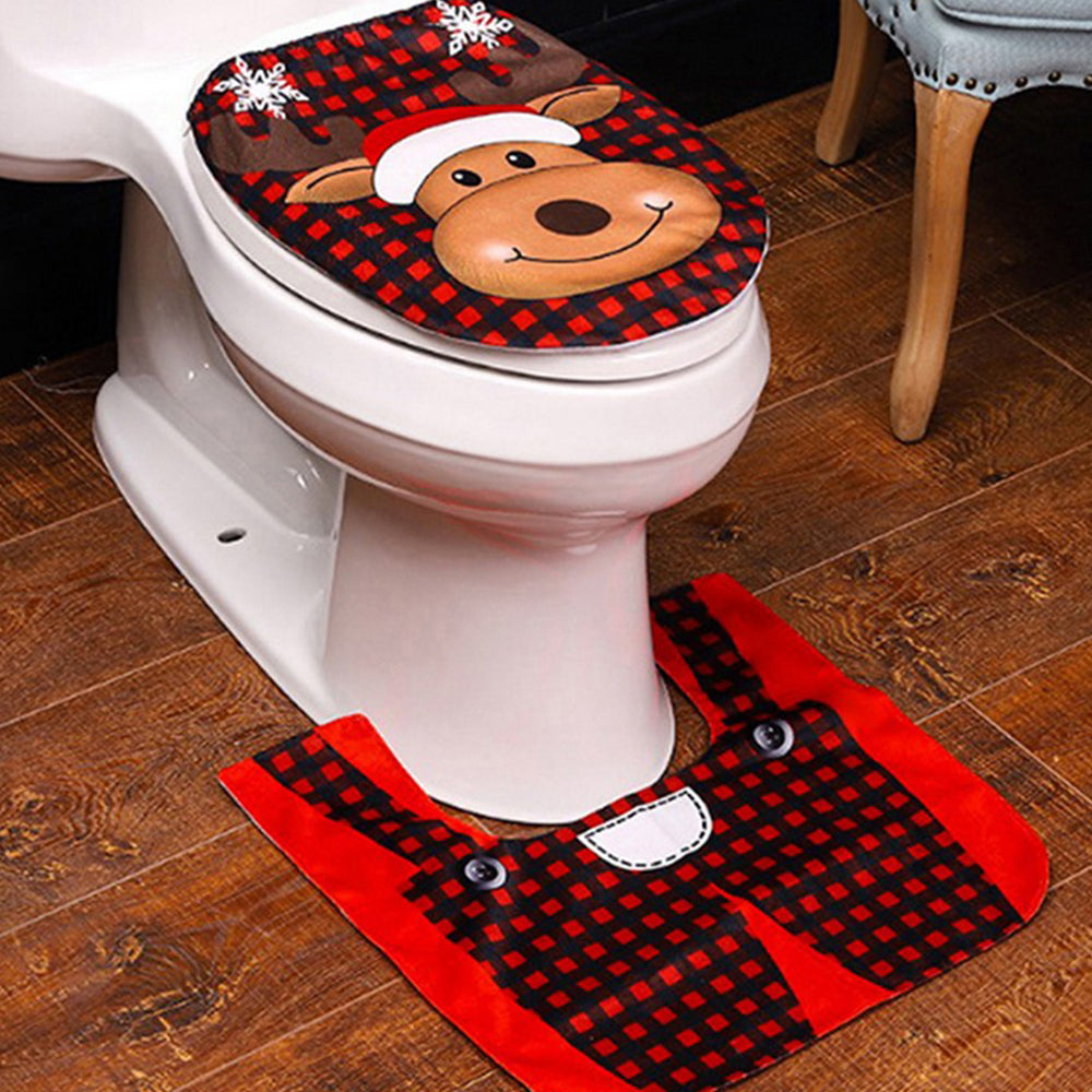 2Sets - Style 3 -  Christmas Toilet Decoration Xmas Toilet Seat Cover Toilet Rug