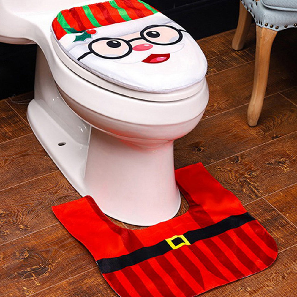 2Sets - Style 4 -  Christmas Toilet Decoration Xmas Toilet Seat Cover Toilet Rug