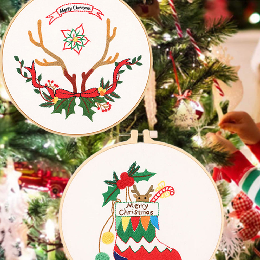 2X Style 1 5 DIY Christmas Embroidery Kit for Beginner Xmas Home Decor