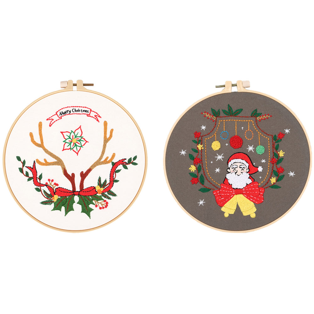 2X Style 1 2 DIY Christmas Embroidery Kit for Beginner Xmas Home Decor