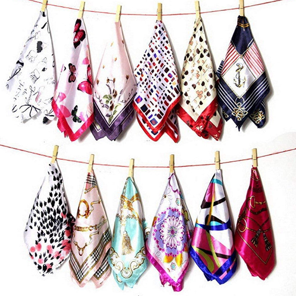 12pcs Mixed Color Soft Square Scarves Women