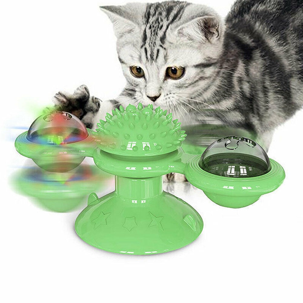 Funny Windmill Cat Toy Pet Turntable Teasing Interactive Toy with Light Ball Green