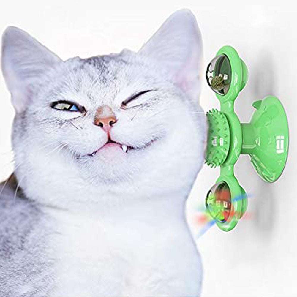 Funny Windmill Cat Toy Pet Turntable Teasing Interactive Toy with Light Ball Green