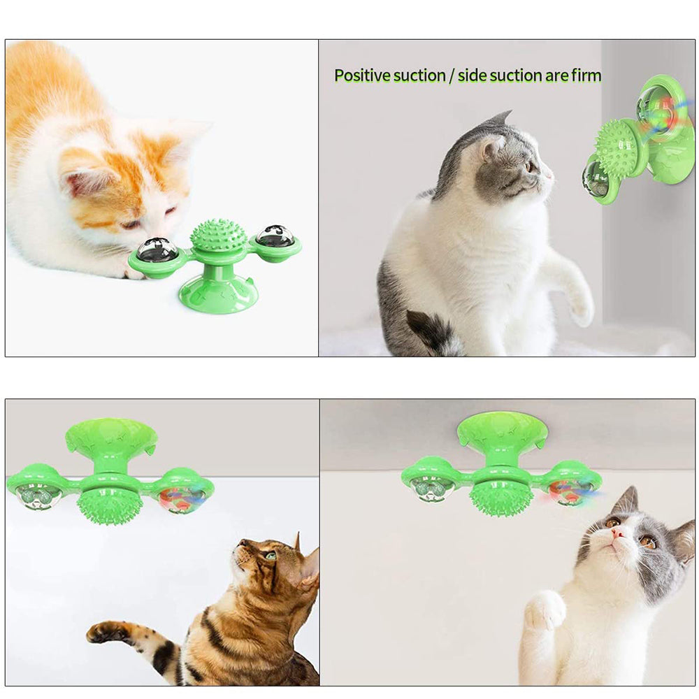 Funny Windmill Cat Toy Pet Turntable Teasing Interactive Toy with Light Ball Green
