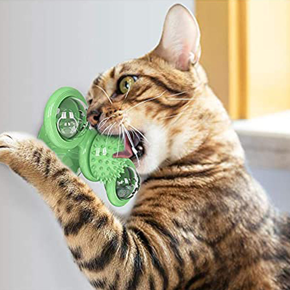 Funny Windmill Cat Toy Pet Turntable Teasing Interactive Toy with Light Ball Green