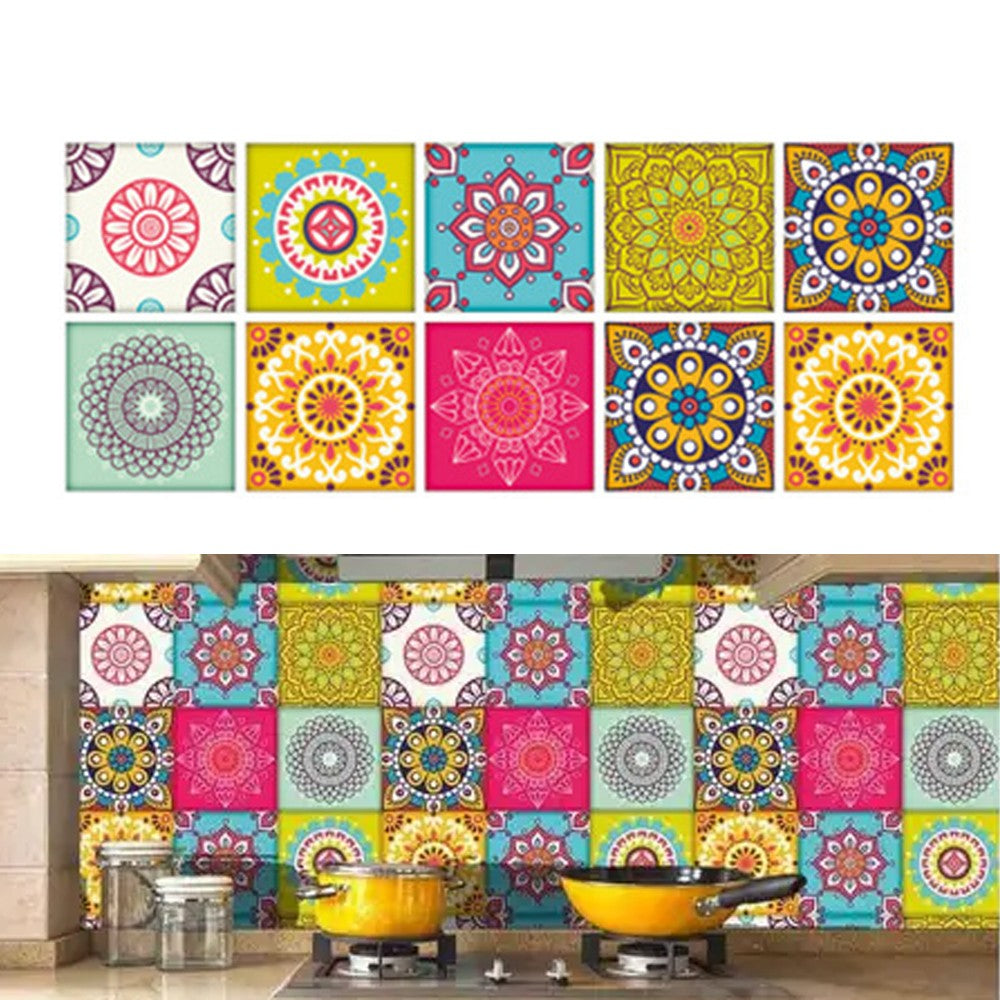 Set of 10PCS 15x15cm Self Adhesive Kitchen Tile Stickers Moroccan Style Wall Stickers Stair Stickers Tile Decals Home Decor Style 3