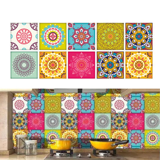 Set of 10PCS 15x15cm Self Adhesive Kitchen Tile Stickers Moroccan Style Wall Stickers Stair Stickers Tile Decals Home Decor Style 3