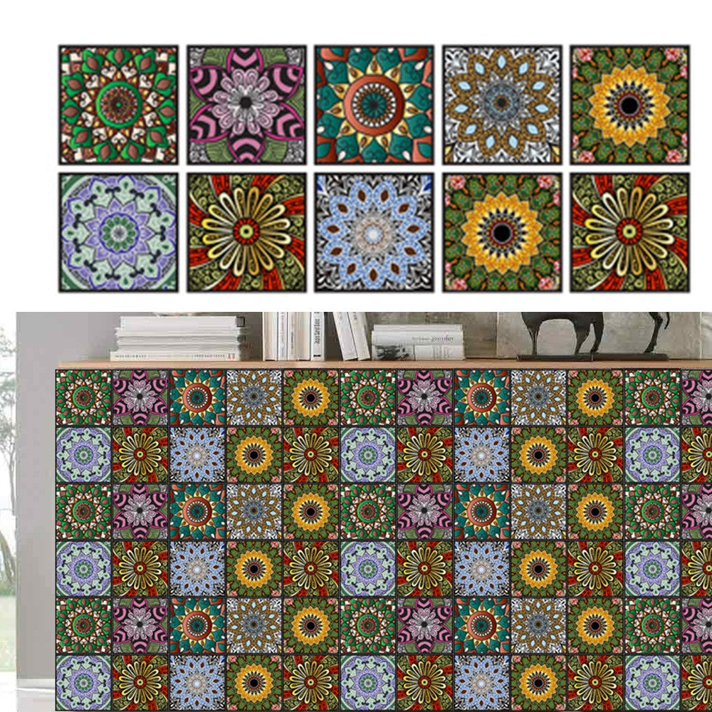 Set of 10PCS 15x15cm Self Adhesive Kitchen Tile Stickers Moroccan Style Wall Stickers Stair Stickers Tile Decals Home Decor Style 5