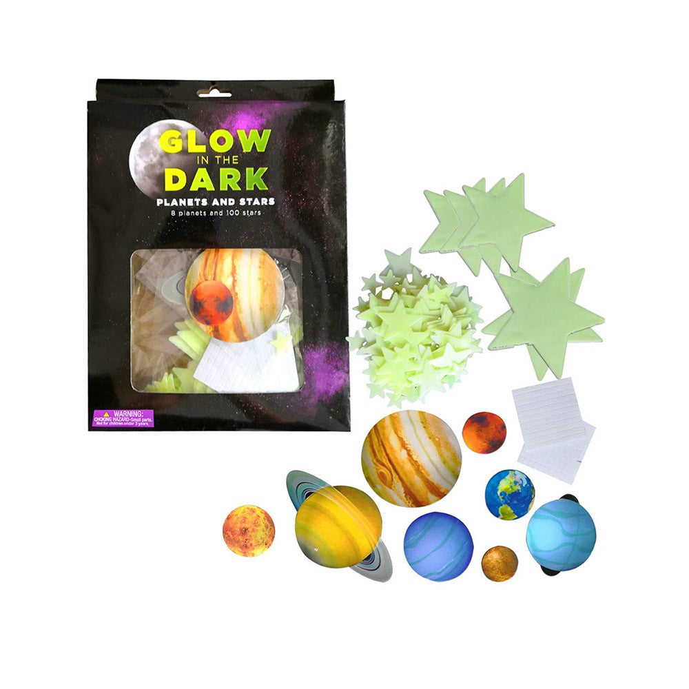 100pcs Star and Planets Luminous Wall Sticker with Double-Sided Tape