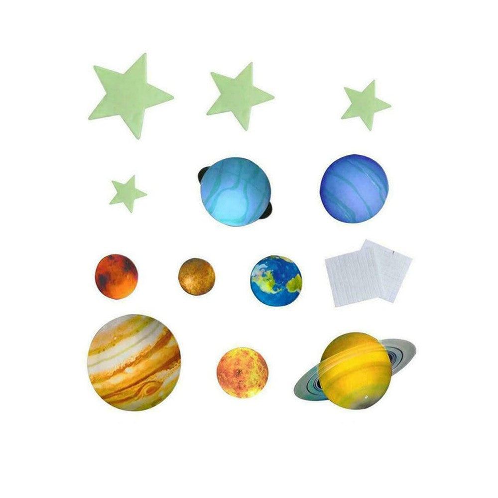 100pcs Star and Planets Luminous Wall Sticker with Double-Sided Tape