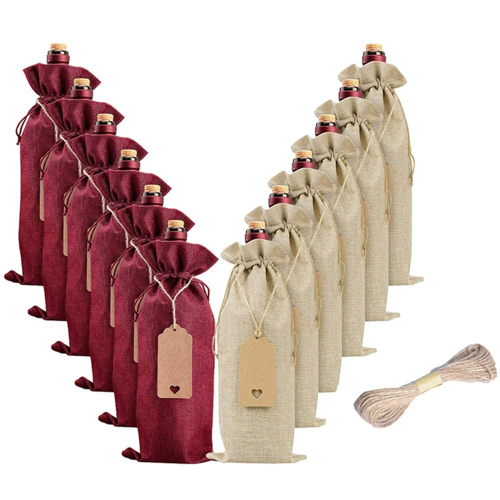12pcs Wine Bottle Bags with 10m rope and 12pcs paper labels