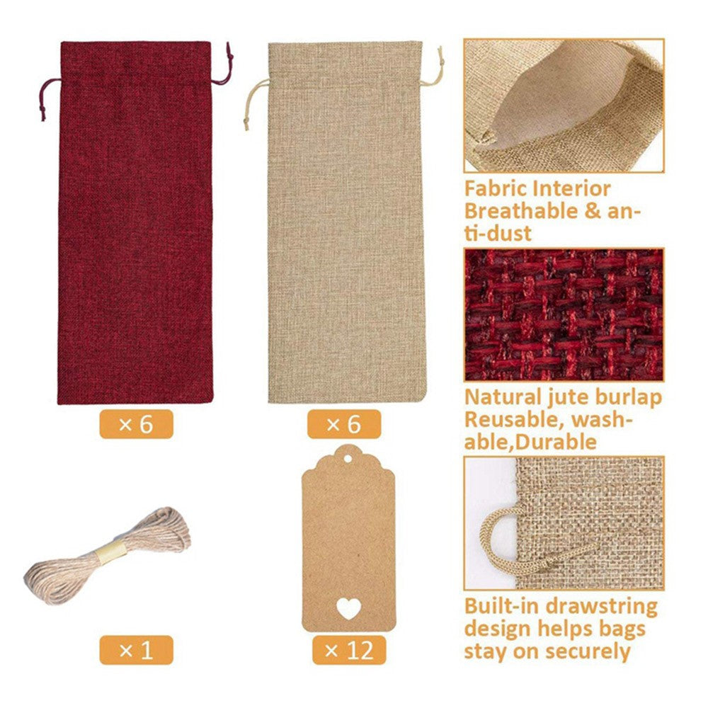 12pcs Wine Bottle Bags with 10m rope and 12pcs paper labels