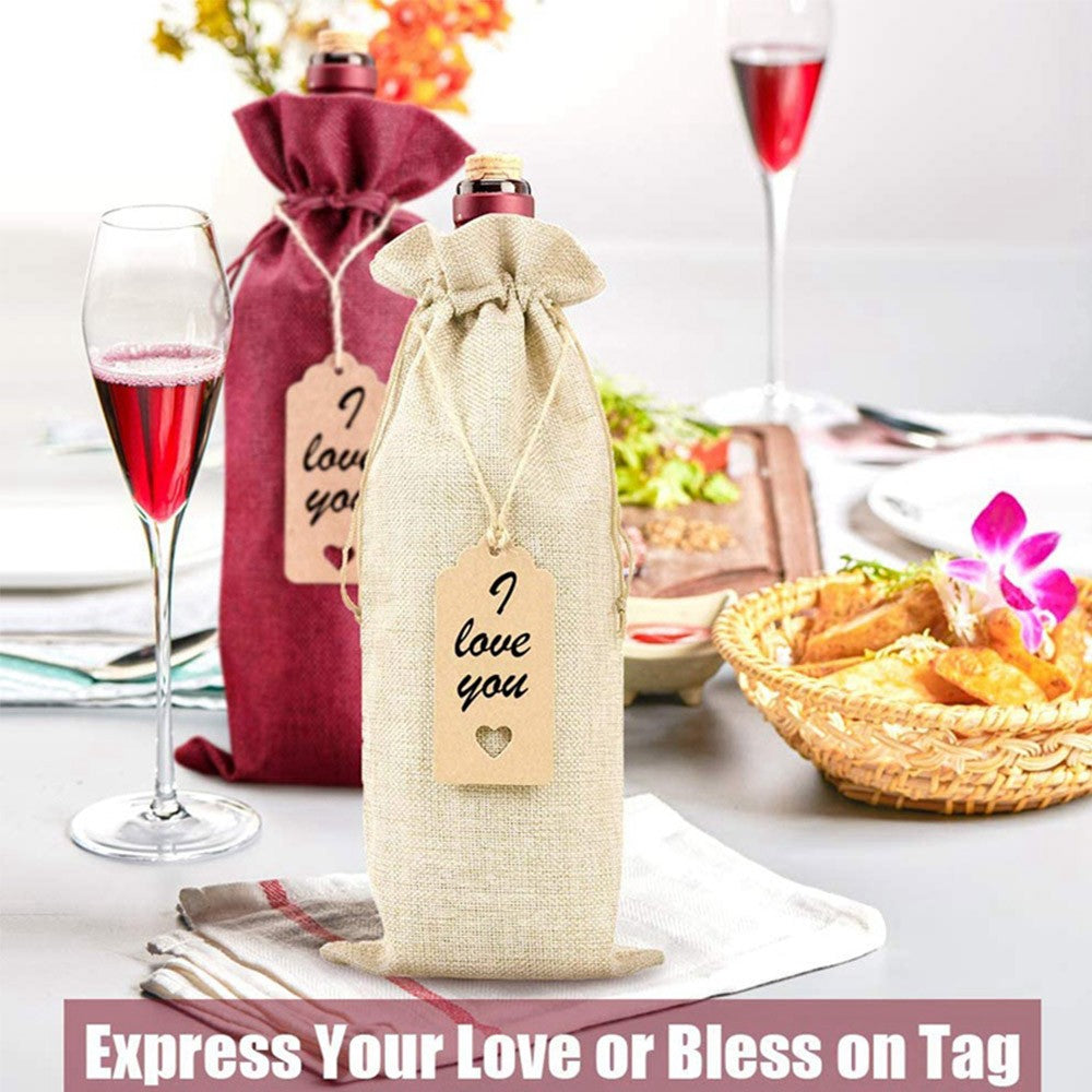 12pcs Wine Bottle Bags with 10m rope and 12pcs paper labels