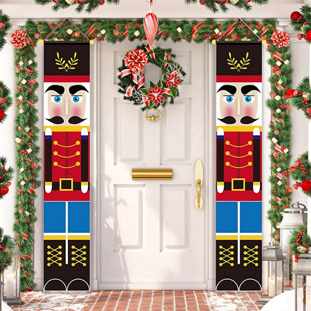 2pcs Christmas Knight Flags Curtain Ornaments Door Hanging Flags