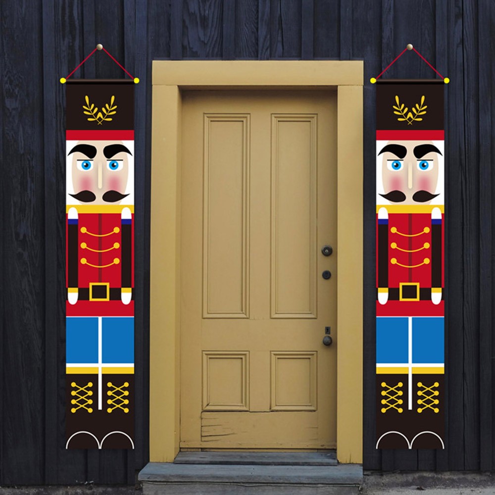 2pcs Christmas Knight Flags Curtain Ornaments Door Hanging Flags