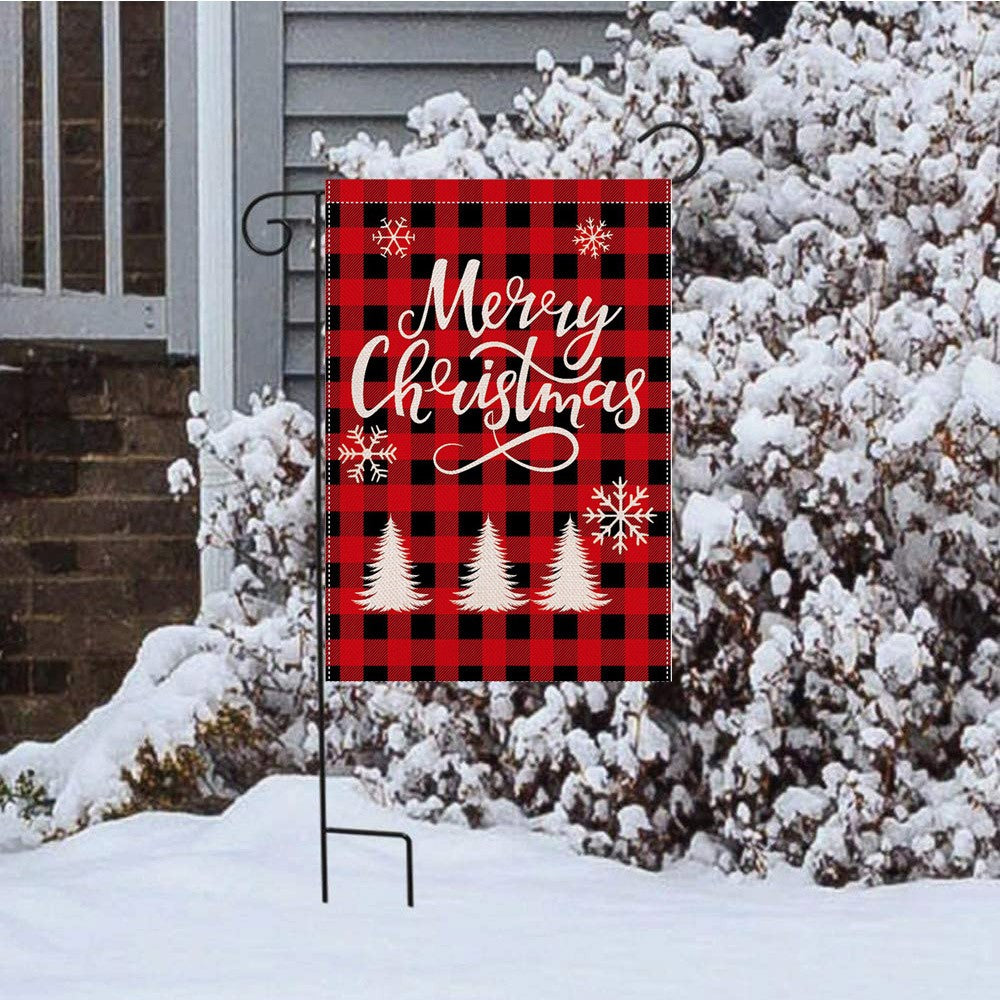 Red Lattice Pattern Christmas Flag Double-Side Pattern Christmas Garden Flag