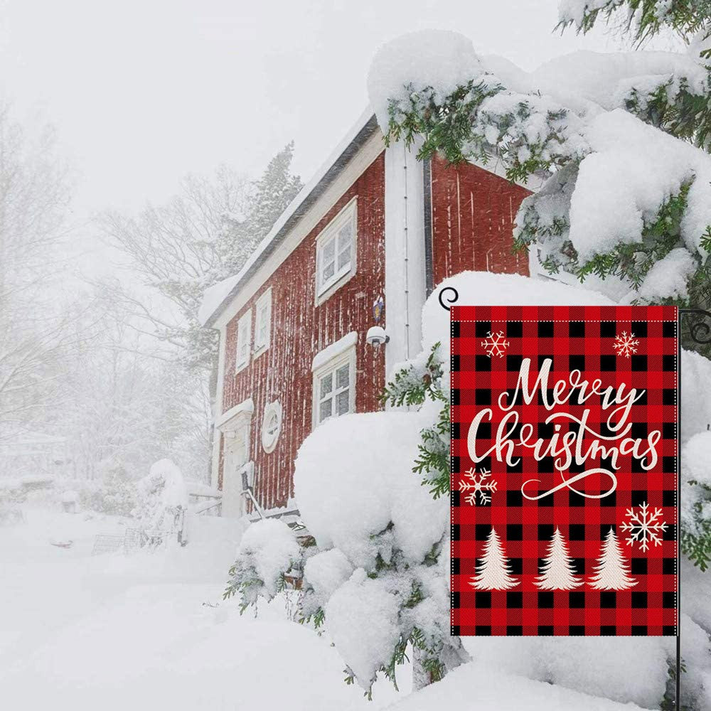 Red Lattice Pattern Christmas Flag Double-Side Pattern Christmas Garden Flag