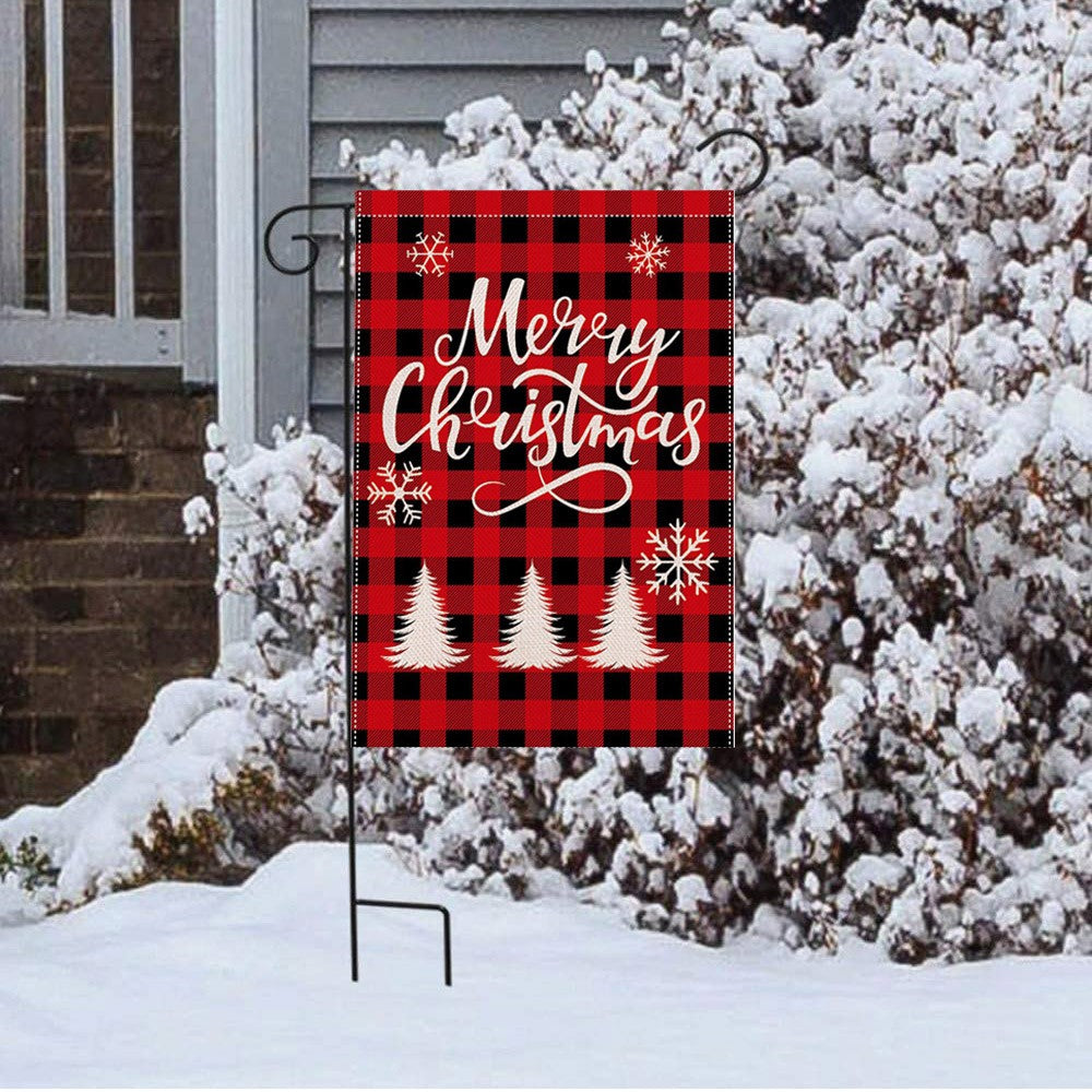 Red Lattice Pattern Christmas Flag Double-Side Pattern Christmas Garden Flag