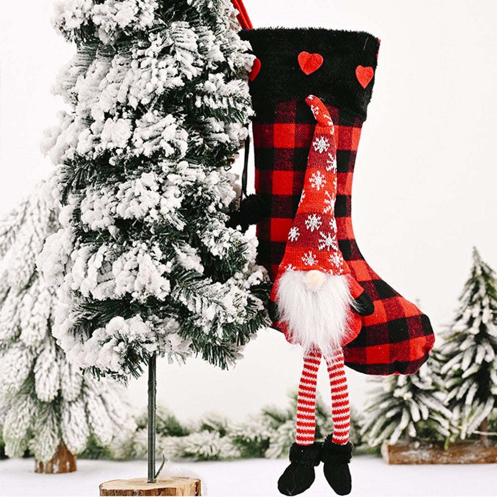 Red Christmas Socks Lattice Pattern Bag Candy Bag