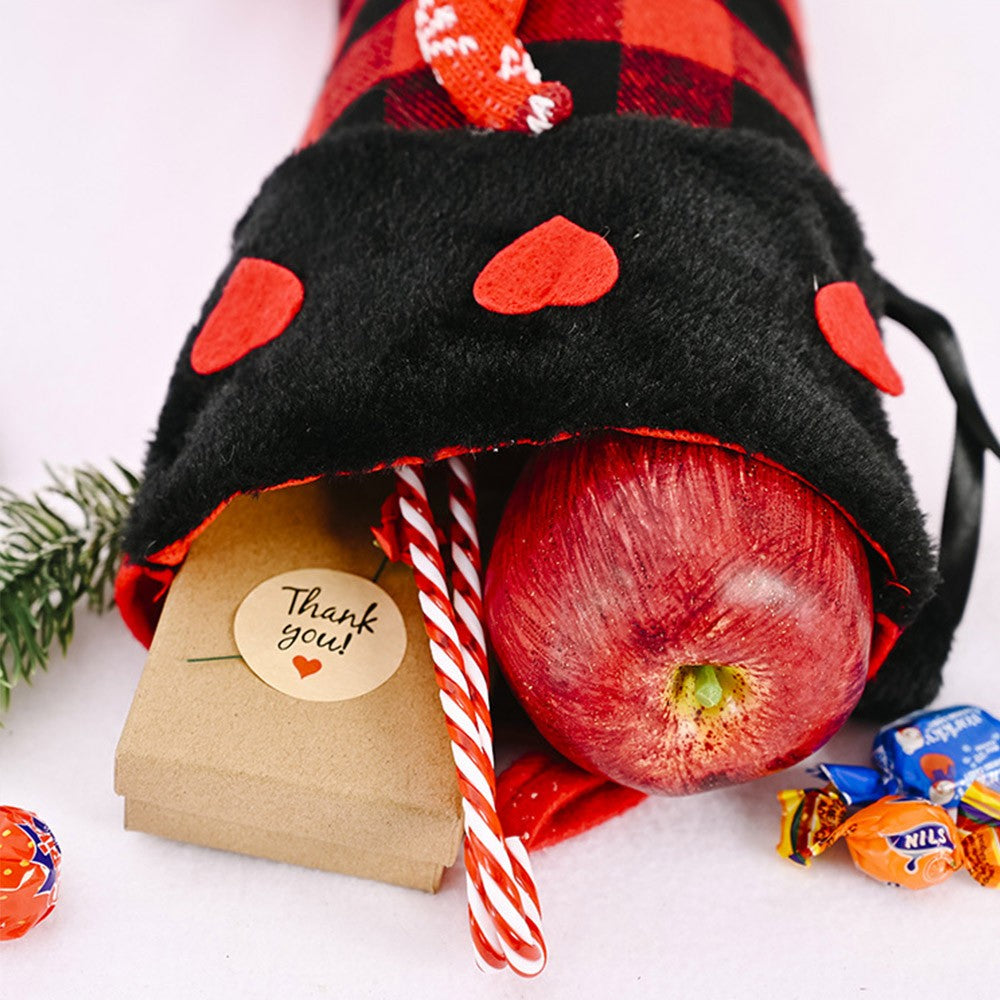 Red Christmas Socks Lattice Pattern Bag Candy Bag