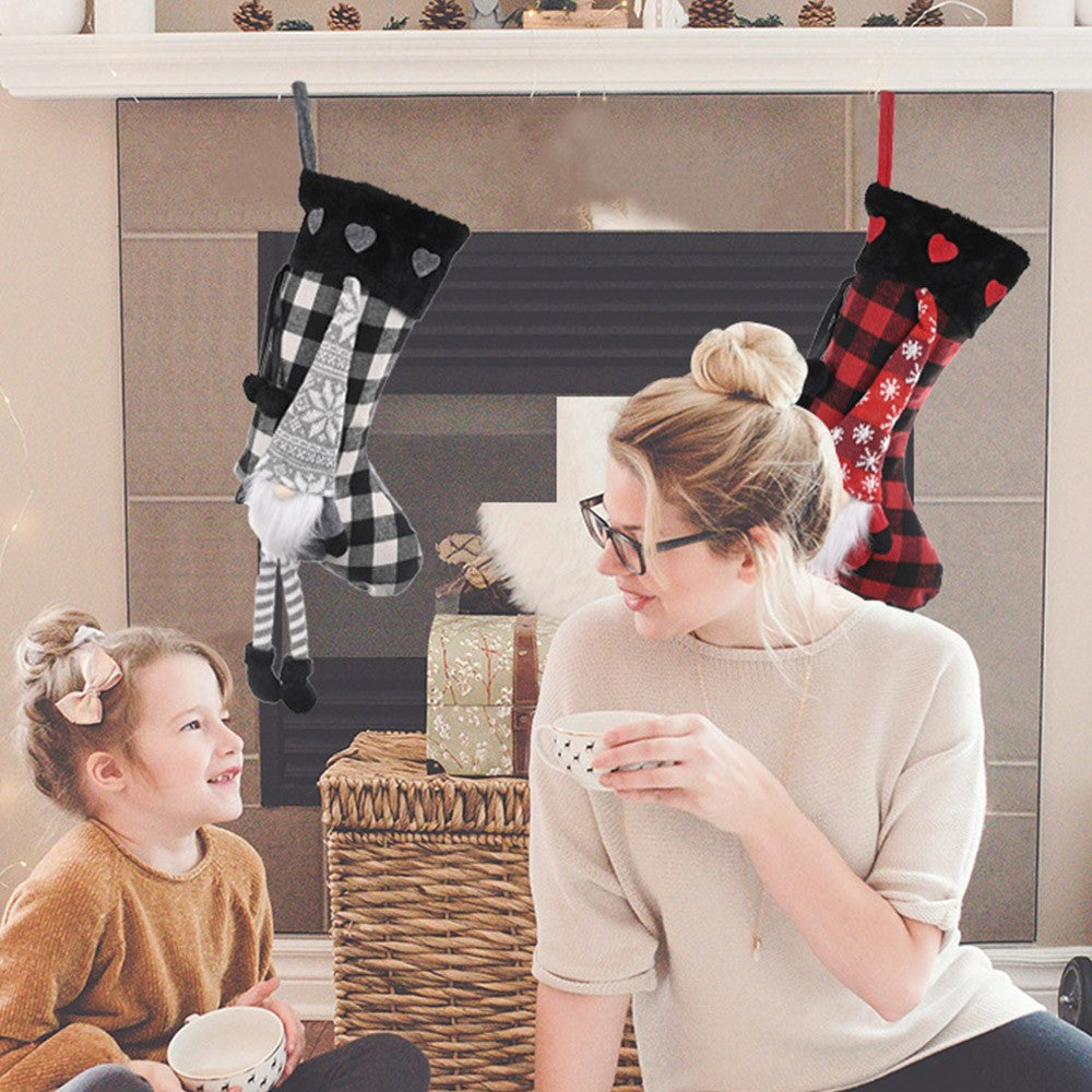 Red Christmas Socks Lattice Pattern Bag Candy Bag