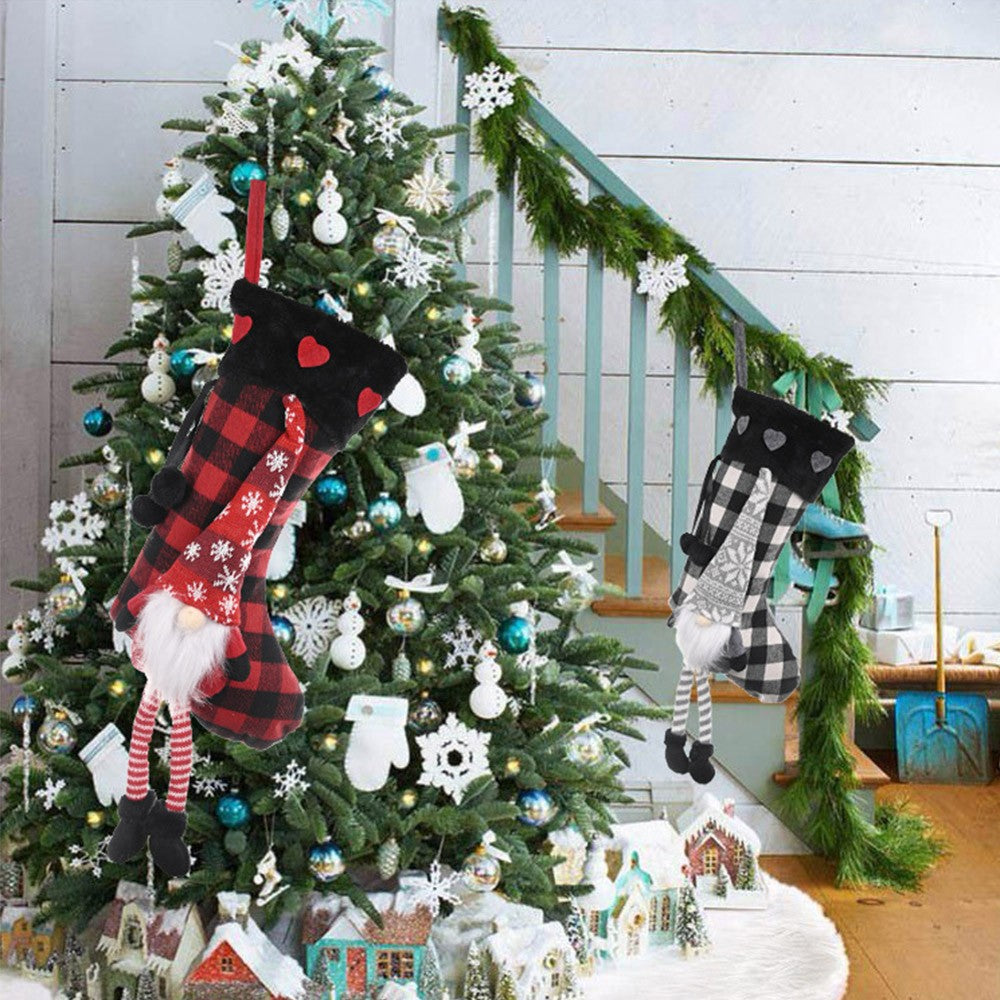 Red Christmas Socks Lattice Pattern Bag Candy Bag