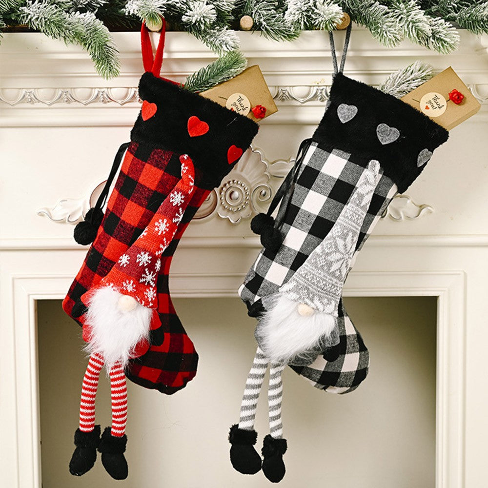 Red Christmas Socks Lattice Pattern Bag Candy Bag